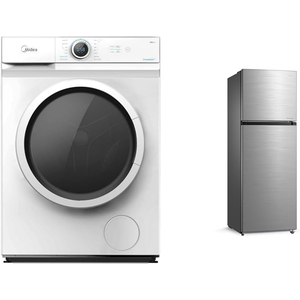 Midea Front Load Washer, 8 kg, White, MF100W80BWGCC + Double Door Refrigerator, 489L, MDRT489MTE46