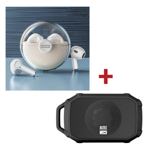 Lenovo True Wireless Bluetooth Earbuds, LP80, Assorted Color + Altec Lansing Bluetooth Solo Speaker, IMW141, Black