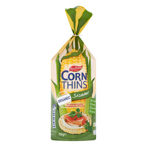 Real Foods Organic Corn Thins with Sesame 150 g