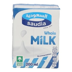 Saudia UHT Whole Milk 24 x 200 ml