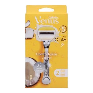 Gillette Venus 5 Blades Plus Olay Comfortglide Coconut, Metal Handle + 2 Cartridge