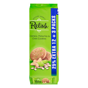 Relish Cashew, Pistachio and Oats Cookies, 42 g, 12 Pcs + 3 Pcs