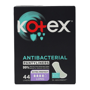 Kotex Antibacterial Panty Liners 99% Protection from Bacteria Growth Long Size 44 pcs
