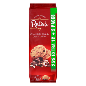 Relish Chocolate Chips and Oats Cookies, 42 g, 12 Pcs + 3 Pcs