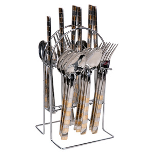 Chefline Stainless Steel Cutlery + Stand GOLD 3MKT 24Pcs
