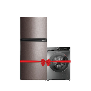Toshiba Double Door Refrigerator, 411L, Satin Grey, GRRT559WE-PM + Front Load Washer & Dryer, 12/8 kg, White, TWD-BM130GF4B(WS)