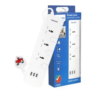 Philips 3W Extension Socket and 3 USB Ports, 2 m, 3134