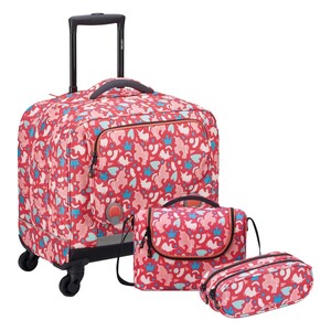 Delsey 3-Piece Set Horizontal 4 Wheeled School Trolley, Lunch Bag, Pencil Case 03386910192 Pink Printing 18 Inch.