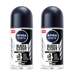 اشتري Nivea Men Antiperspirant Roll-On For Men Black & White Invisible Original Value Pack 2 x 50 ml Online at Best Price | Roll - Ons | Lulu UAE في الامارات