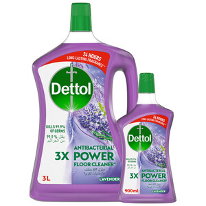 Dettol Power Antibacterial Floor Cleaner Lavender 3 Litres + 900 ml