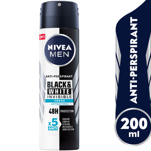 Buy Nivea Men Deodorant Spray Black & White Invisible 200 ml Online at Best Price | Mens Deodorants | Lulu Kuwait in Kuwait
