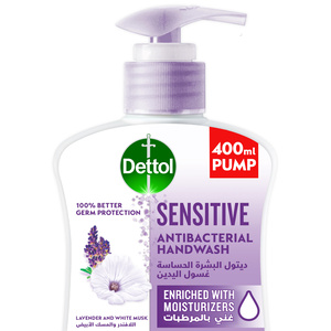Dettol Handwash Liquid Soap Sensitive Pump Lavender & White Musk Fragrance 400 ml