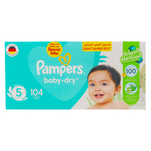 Buy Pampers Baby-Dry Diaper Size 5 11-16 kg Mega Box Value Pack 104 pcs Online at Best Price | Baby Nappies | Lulu Kuwait in Kuwait
