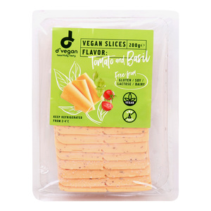 D'Vegan Tomato and Basil Flavor Cheese in Slices, 200 g