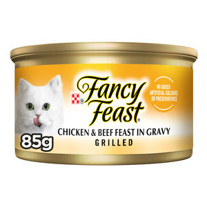 اشتري قم بشراء Purina Fancy Feast Grilled Chicken & Beef Feast In Gravy Cat Food 85 g Online at Best Price من الموقع - من لولو هايبر ماركت Cat Food في الكويت