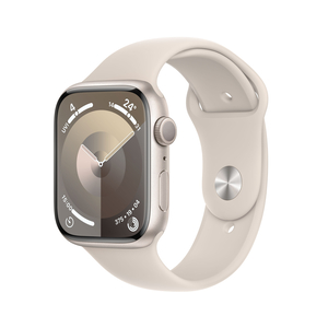 Apple Watch Series 9 GPS, Starlight Aluminium Case with Starlight Sport Band, 45 mm, M/L, MR973QA/A