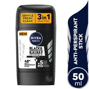 Buy Nivea Men Antiperspirant Stick Black & White Invisible Original 50 ml Online at Best Price | Roll - Ons | Lulu UAE in Kuwait