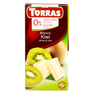 Torras White Choco with Kiwi, No Sugars Added, 75 g