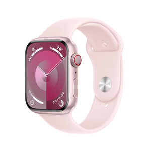 Apple Watch Series 9 GPS + Cellular, Pink Aluminium Case with Light Pink Sport Band, 45 mm, S/M, MRMK3QA/A
