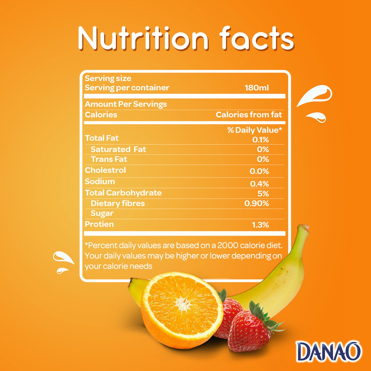 Danao No Added Sugar Orange-Banana & Strawberry Juice Drink with Milk 180 ml
