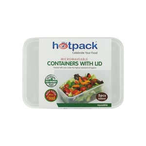 Hot Pack 500ml Microwavable Container with Lid 5pcs