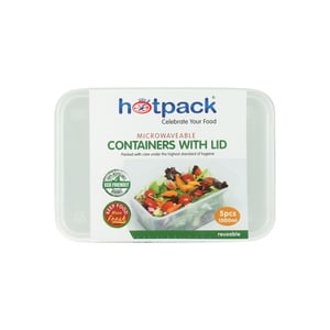 Hot Pack 1Litre Microwavable Container with Lid 5pcs