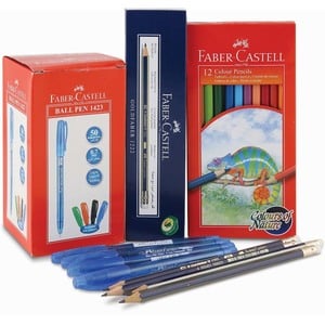Faber-Castell Ball Pen 50pcs+12pcs HB Pencil 1pkt + Color Pencil 12pcs