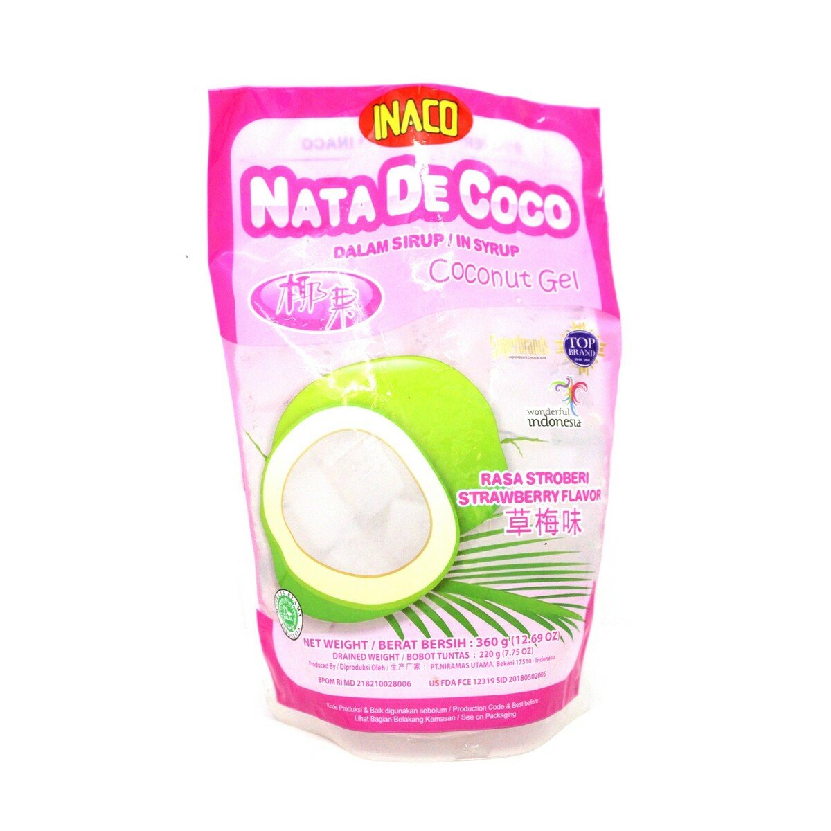 Inaco Nata De Coco Stroberi 360g