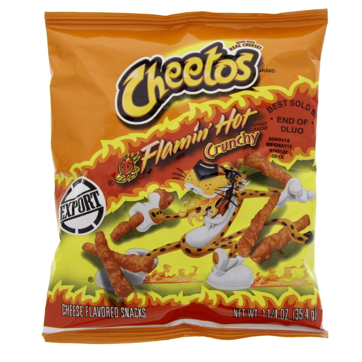 Buy Cheetos Crunchy Flamin Hot Cheese Flavoured Snacks 35.4 g Online at Best Price | Corn Based Bags | Lulu Kuwait in Kuwait