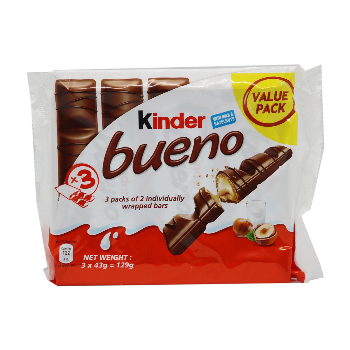 Kinder Bueno T6 Flow Pack With Milk & Hazelenut 3 X 43g
