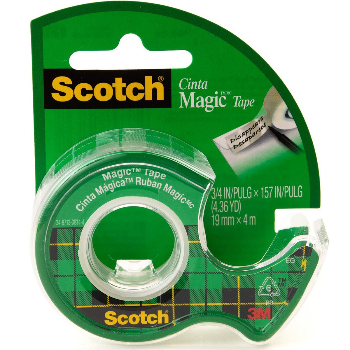 3M Scotch Magic Tape with Plastic Dispenser 19mm x 4m 1Pc