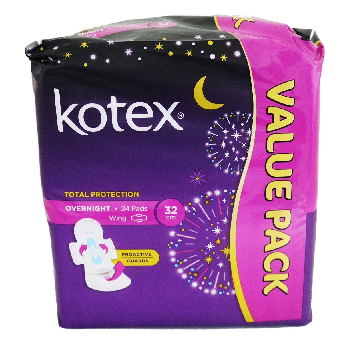 Kotex Soft Side Overnight Pro Active Guards Wing 32Cm 24 Counts