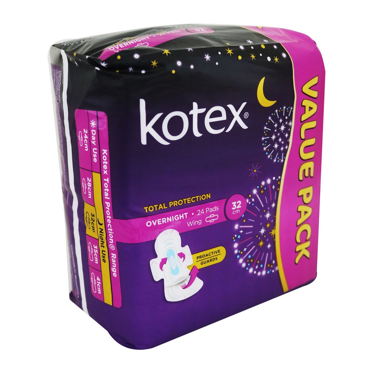 Kotex Soft Side Overnight Pro Active Guards Wing 32Cm 24 Counts