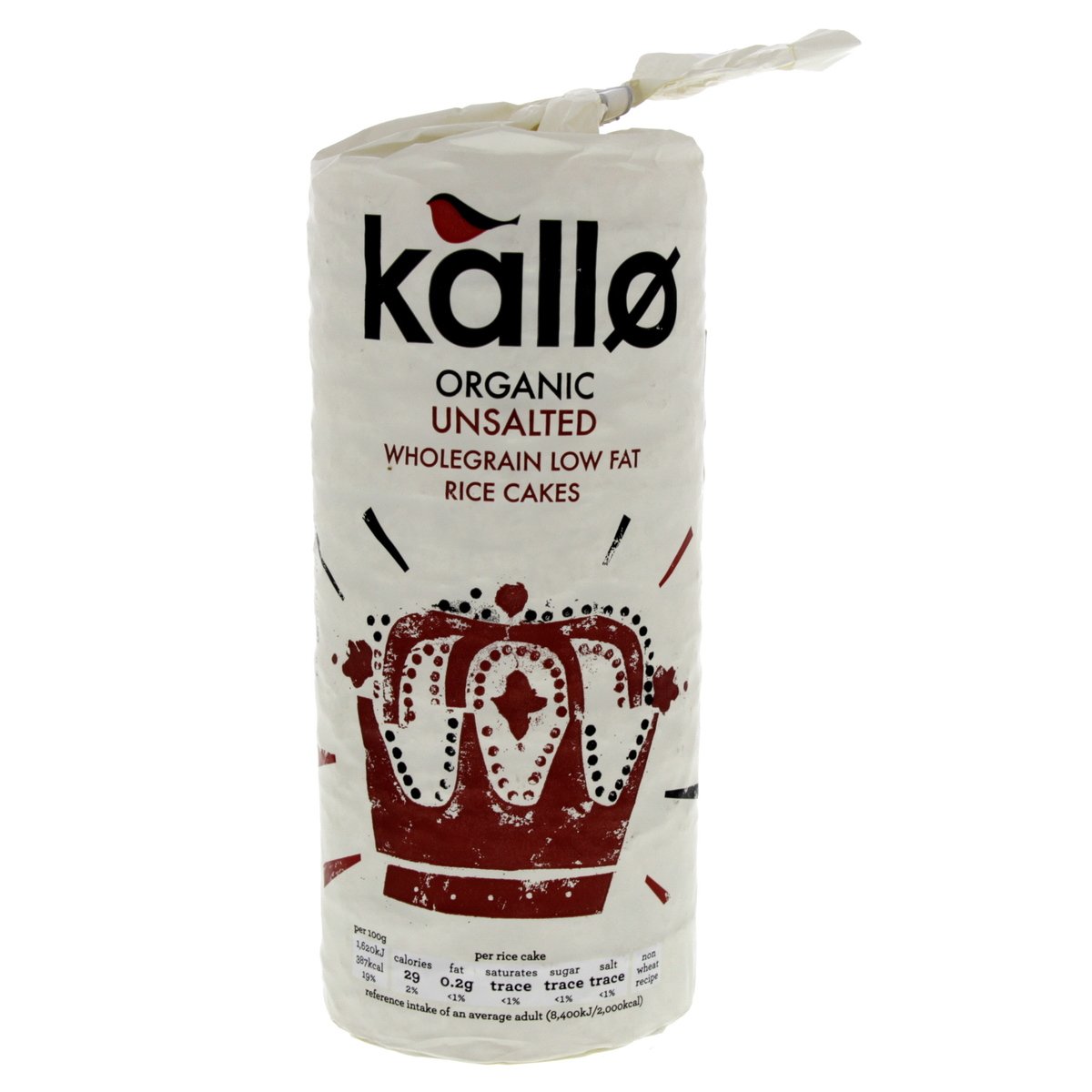 Kallo Organic Unsalted Wholegrain Low Fat Rice Cake 130g