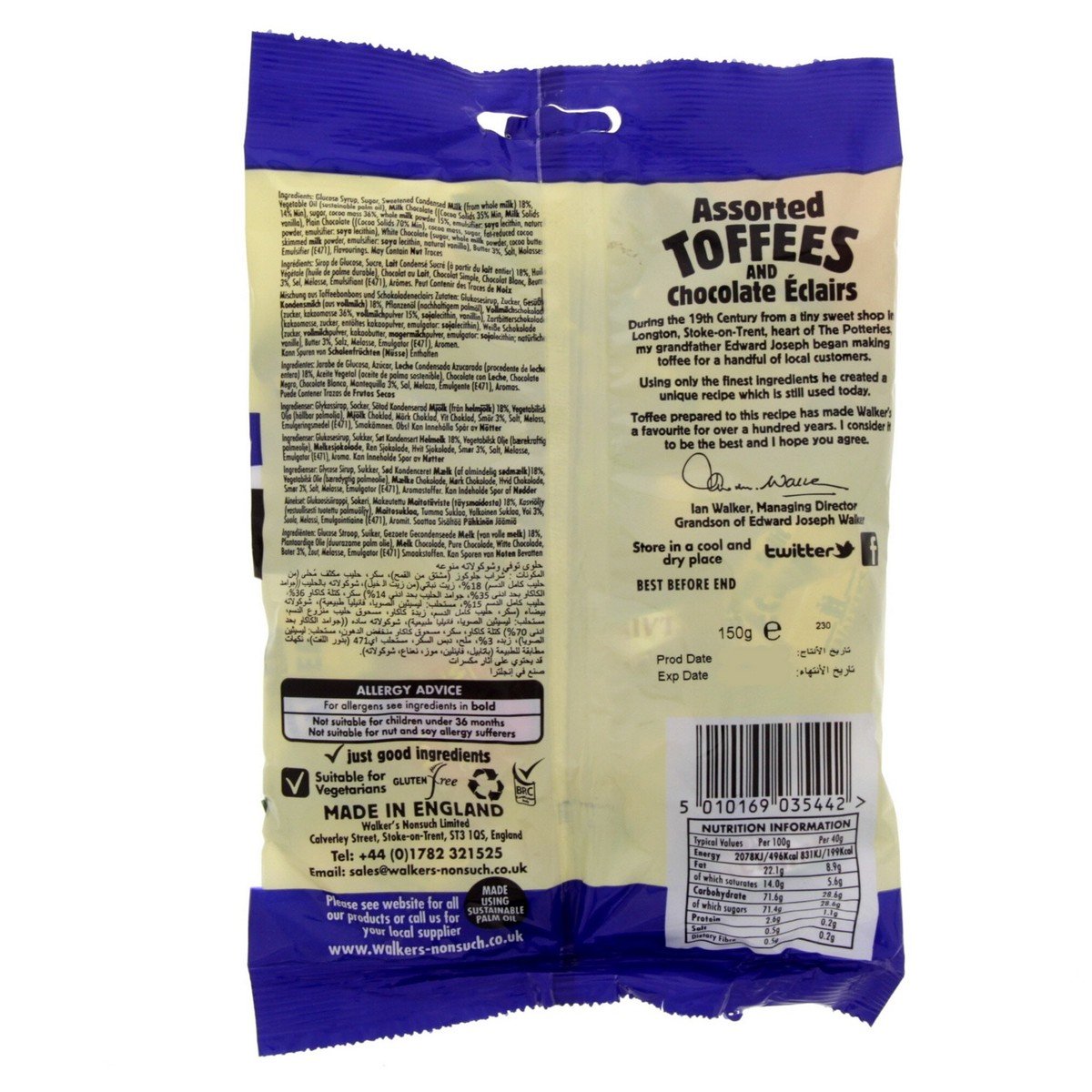Walkers Assorted Toffees And Chocolate Eclairs 150 g