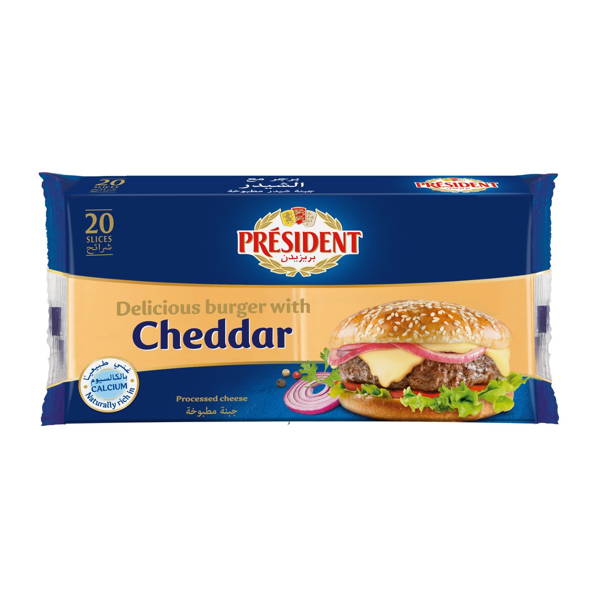 Buy President Delicious Burger With Cheddar Cheese 20 Slices 400 g Online at Best Price | Sliced Cheese | Lulu Kuwait in Saudi Arabia