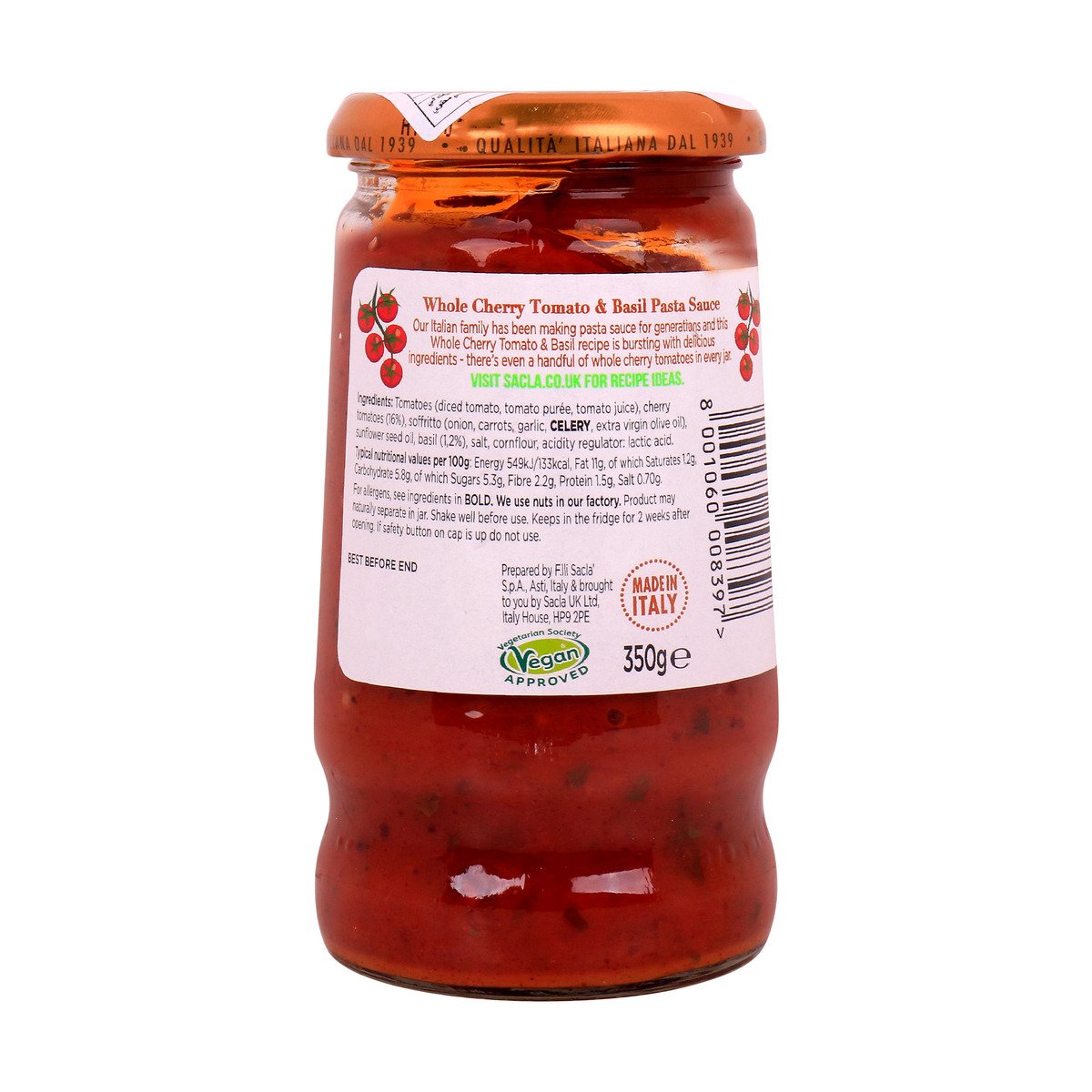Sacla Whole Cherry Tomato & Basil Pasta Sauce 350 g