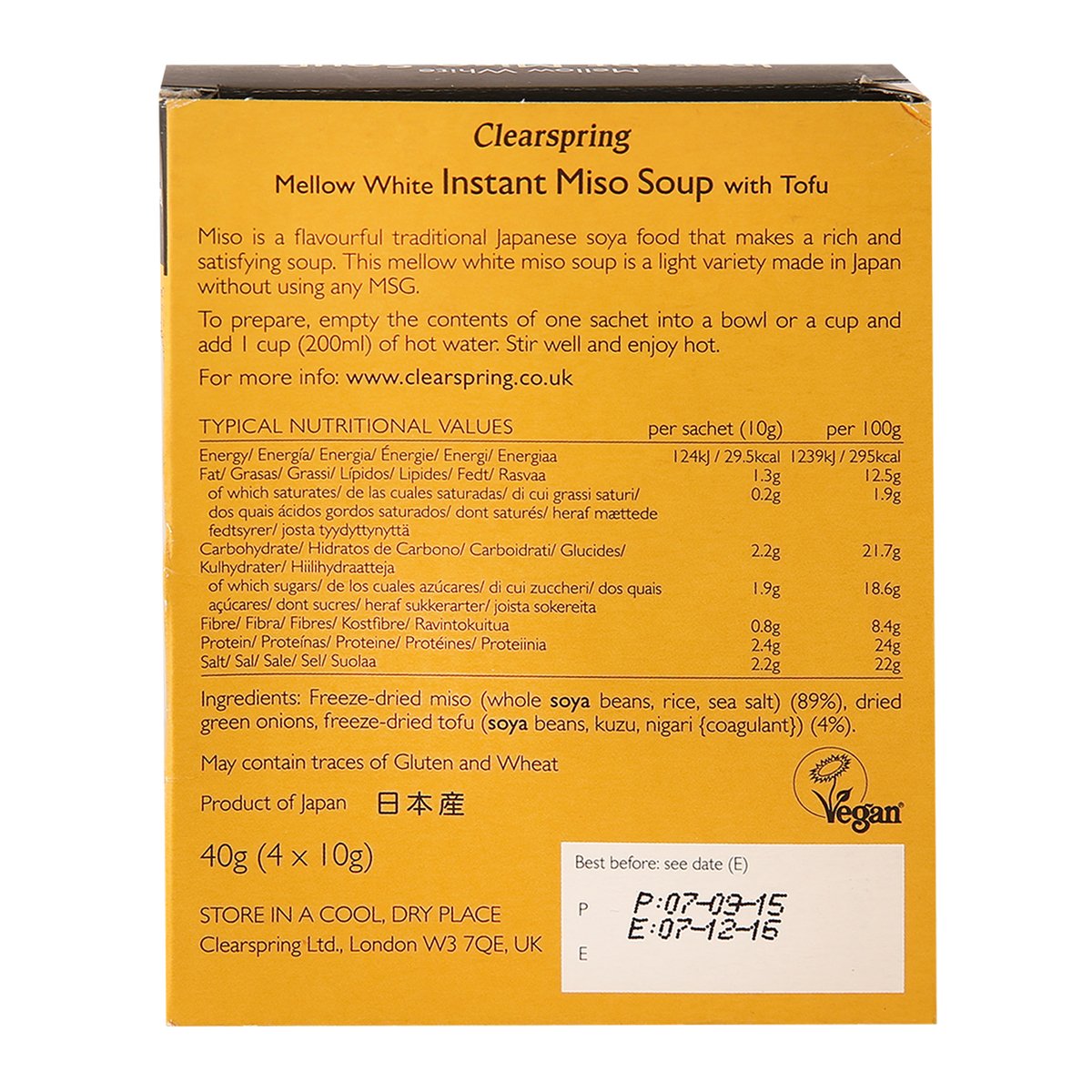Clearspring Mellow White Miso Instant Soup with Tofu 40g