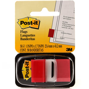 3M Post-it Flags & Markers Red 1inx1.7in 50 Sheets