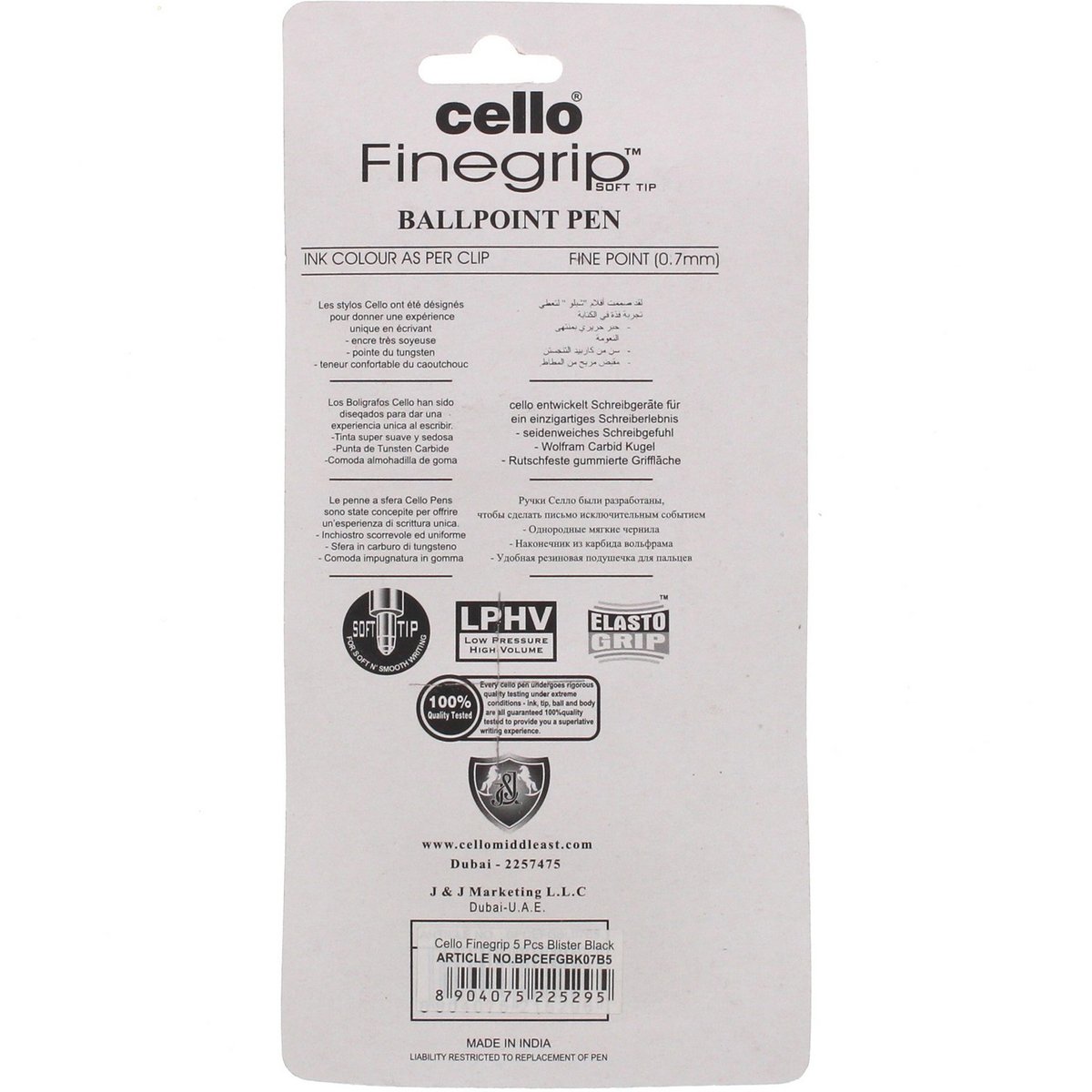 Cello Finegrip Ball Point Pen Black 5's