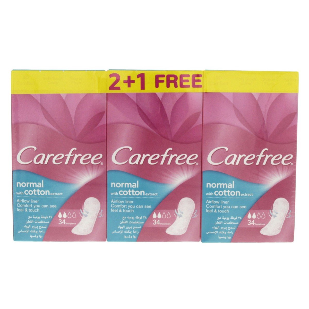 Carefree Normal with Cotton Extract Pantyliners  34pcs x 3pkt