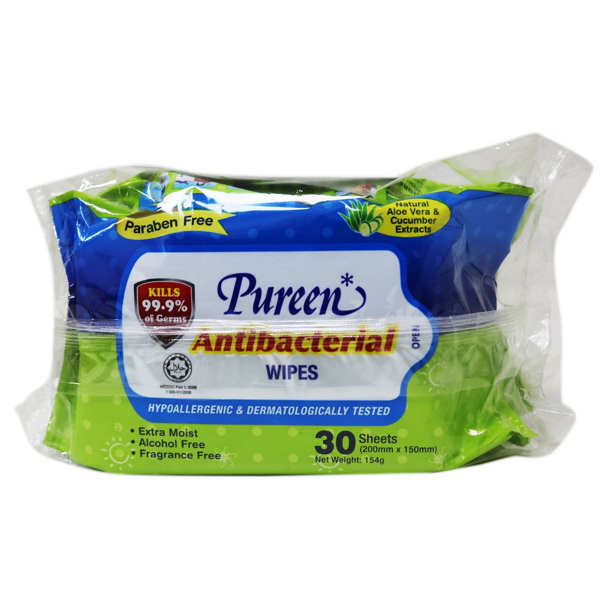 Pureen Antibacterial Wipes Fragrance Free 2 x 30sheets