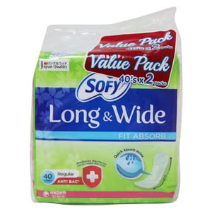 Sofy Panty Liner Long & Wide Fit Absorb (S) 40 Counts Twin Pack