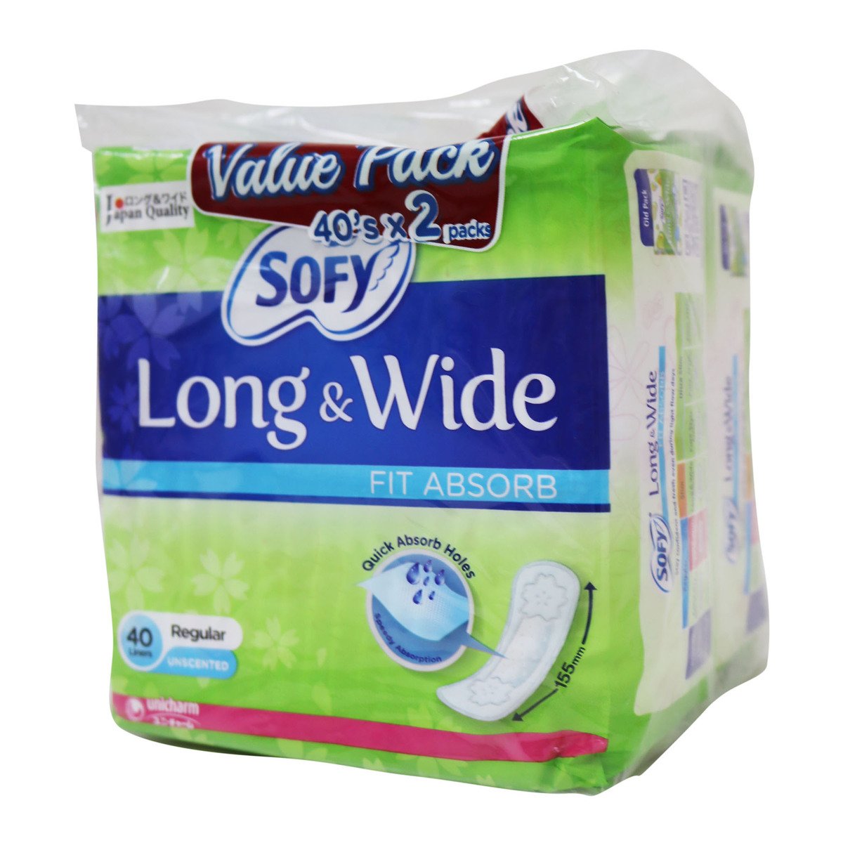 Sofy Panty Liner Long & Wide Fit Absorb (US) 40 Counts Twin Pack