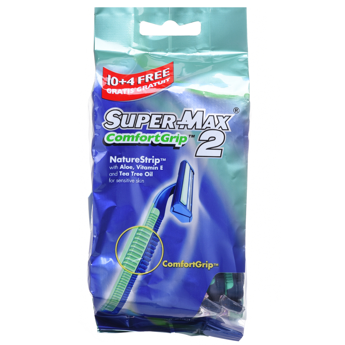 Supermax Men Disposable Comfort Grip Twin Blade 10 + 4