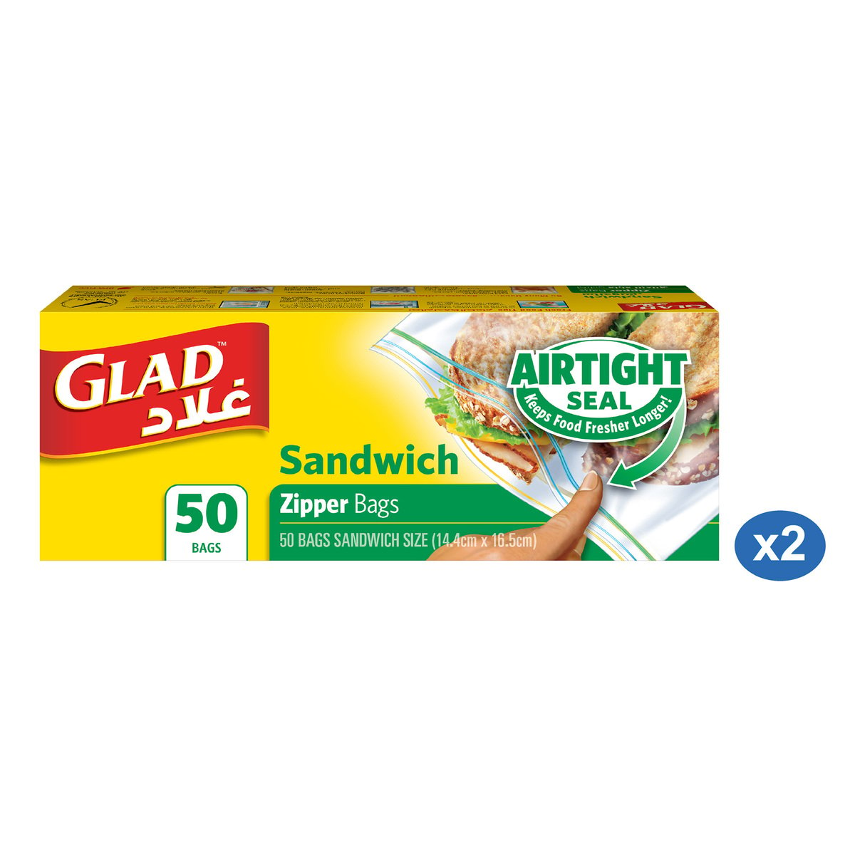 Glad Zipper Sandwich Bags Size 14.4cm x 16.5cm 100pcs