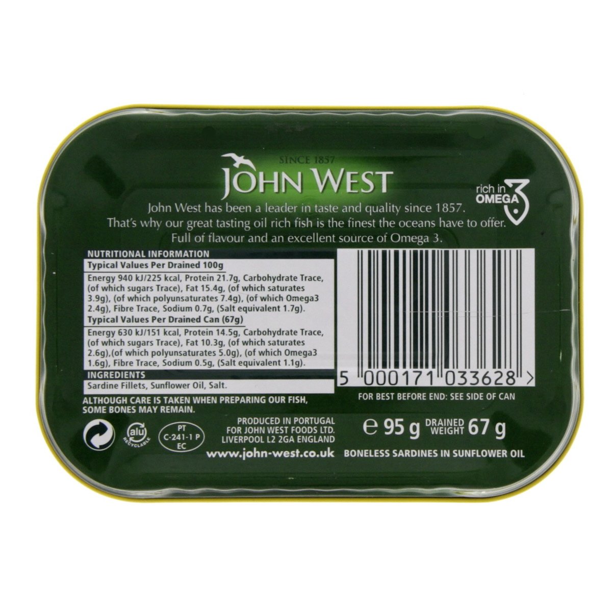 John West Boneless  Sardines In Sunflower Oil 95g