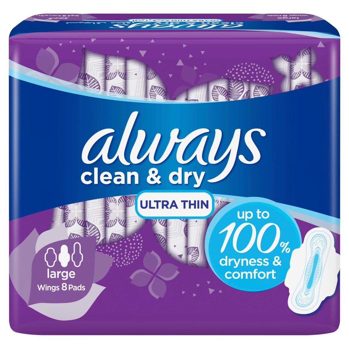 Always Clean & Dry Ultra Thin Large Sanitary Pads with Wings 8pcs