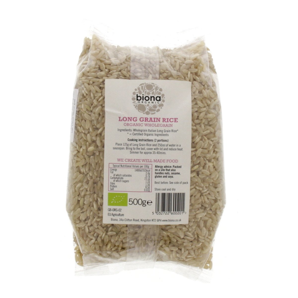 Biona Organic Long Grain Italian Brown Rice 500 g