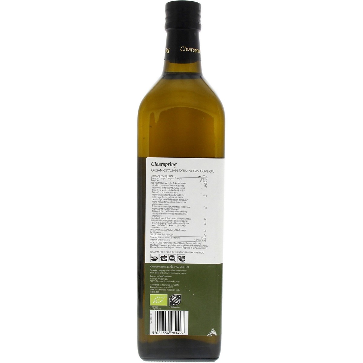 Clearspring Organic Italian Extra Virgin Olive Oil 1 Litre